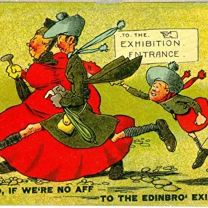 Comic postcard, Off to the Edinburgh Exhibition Date: 20th century