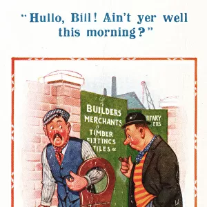 Comic postcard, Outside the builders merchants