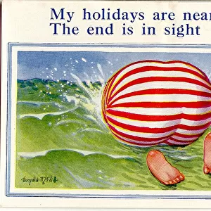 Comic postcard, Plump holidaymaker in the sea