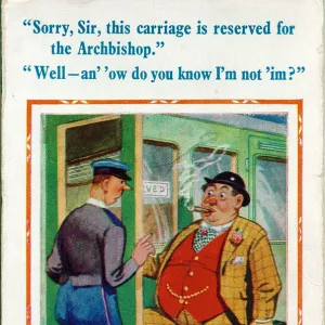 Comic postcard, Railway passenger and station porter Date: 20th century