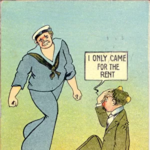 Comic postcard, Rent collector hit by sailor Date: early 20th century
