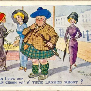 Comic postcard, Scotsman in the street - how to pick up a half crown