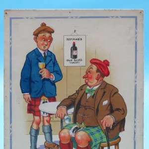 Comic postcard, Two Scotsmen drinking in a pub