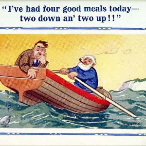 Comic postcard, Sea sickness in a rowing boat Date: 20th century