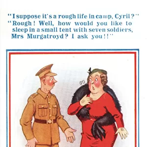 Comic postcard, Soldier in the British Army, WW2 - what its like to sleep in a small