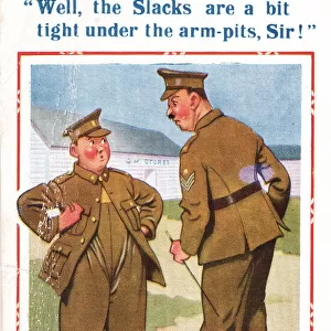 Comic postcard, Soldiers in the British Army, WW2 - badly fitting uniform - the slacks