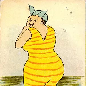 Comic postcard, Woman bathing in the sea Date: 20th century
