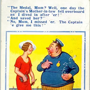 Comic postcard, Woman chats with sailor Date: 20th century