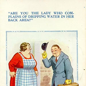 Comic postcard, Woman and council official Date: 20th century