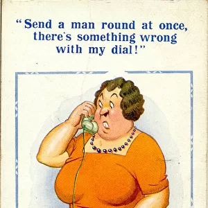 Comic postcard, Woman on the phone Date: 20th century
