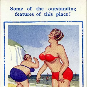 Comic postcard, Two women in bikinis at the seaside