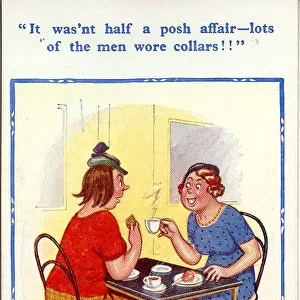 Comic postcard, Two women in a cafe Date: 20th century