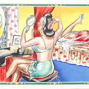 Comic postcard, Two women chatting in a bedroom Date: 20th century