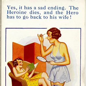 Comic postcard, Two women chatting in underwear Date: 20th century