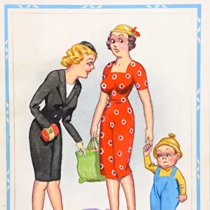 Comic postcard, Two women and a little boy
