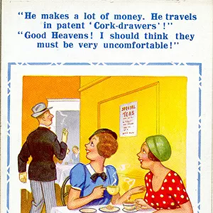 Comic postcard, Two women in a teashop
