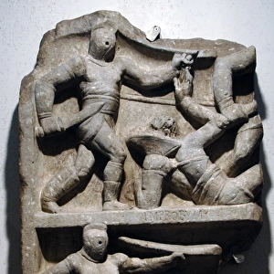 Commemorative relief of an unknown gladiators ventures, por