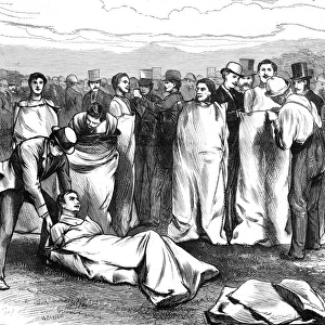 Competitors in a Sack Race at Lillie Bridge, London, 1874