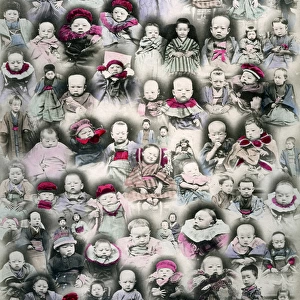 Composite image of babies and children, Japan, circa 1890