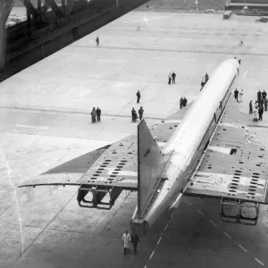 Concorde 002 under tow from the Brabazon Hangar at Filton