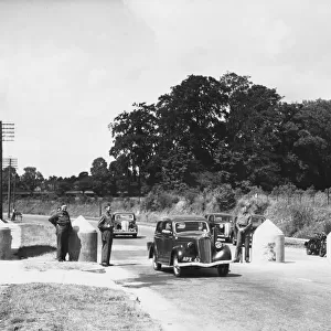 Concrete barricades at Findon, West Sussex during World War II Date: June 1940