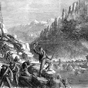 Confederate sharpshooters firing at a supply train, American