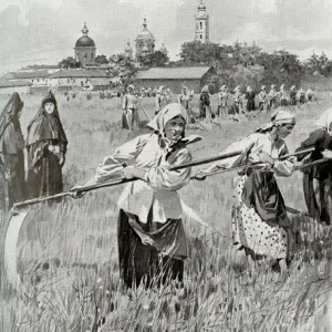 A convent in Novgorod: Nuns making hay