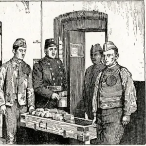 Convicts delivering meals to prison cells