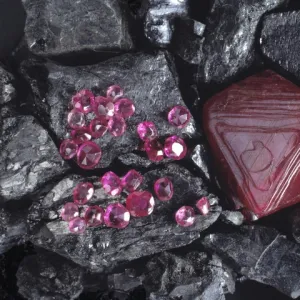 Corundum variety ruby; crystal and gems