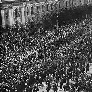 Cossacks and crowds during Revolution, Petrograd, Russia