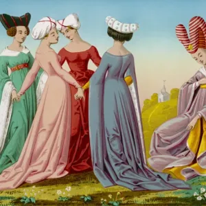French Noble Women in C15 Dress Print French Noble Women in C15 Dress Print