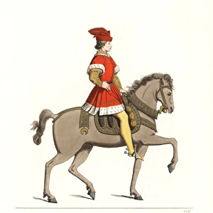 Costume of a young Italian cavalry man, 14th century