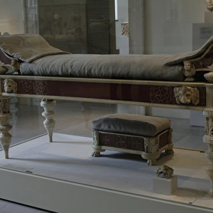 Couch and footstool with bone carvings and glass inlays. 1st