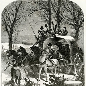 Country road scene in winter 1850