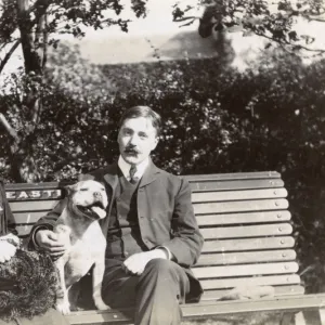 Couple on a bench with a dog