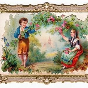 Couple in a garden on a greetings card