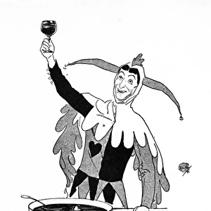 A Court Jester raising the punch cup high