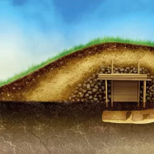 Cross-section, prehistoric burial mound, Kazakhstan