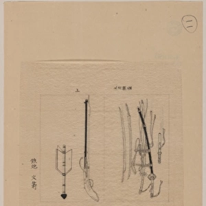 Crossbow with projectile and swords with scabbards