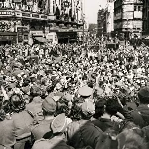 Crowds celebrate VE Day London, 1945, end of WW II