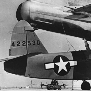 Culver PQ-14 near B-29 tail -this diminutive lightplane