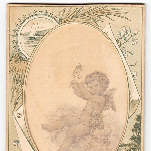 Cupid with letter on a German greetings card