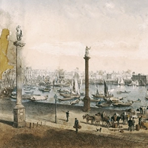 Cᤩz: the city and the harbour in 19th c. Engraving