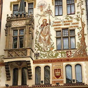 Czech Republic. Prague. The Storch House with figurative pai