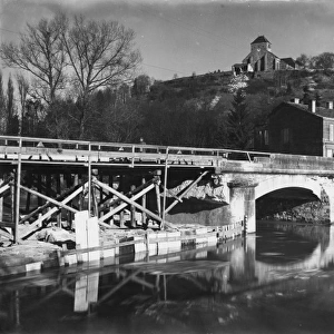 Damaged bridge at Dun sur Meuse, France, WW1