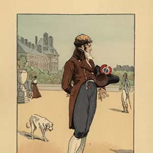 A dandy on a walk in the Tuileries Gardens, 1800