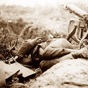 Dead German machine gunner, Beaurevoir, France