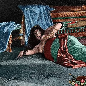 Death of Cleopatra (69-30 BC). Engraving. Colored