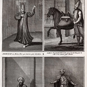 Three depictions of Dervishes and one of a Turk at prayer