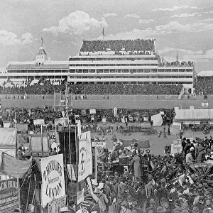 Derby Day at Epsom with grandstand, 1895